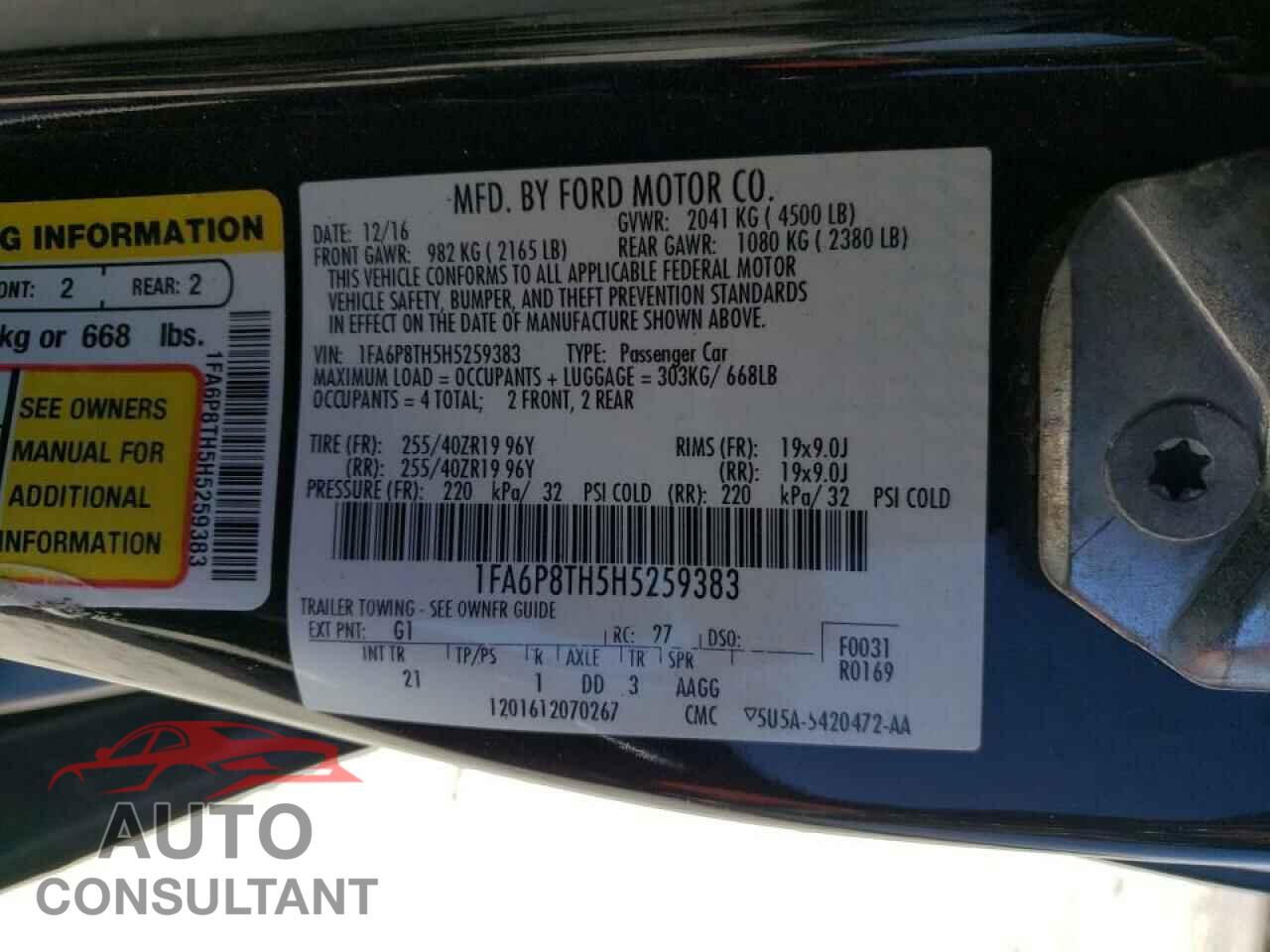 FORD MUSTANG 2017 - 1FA6P8TH5H5259383