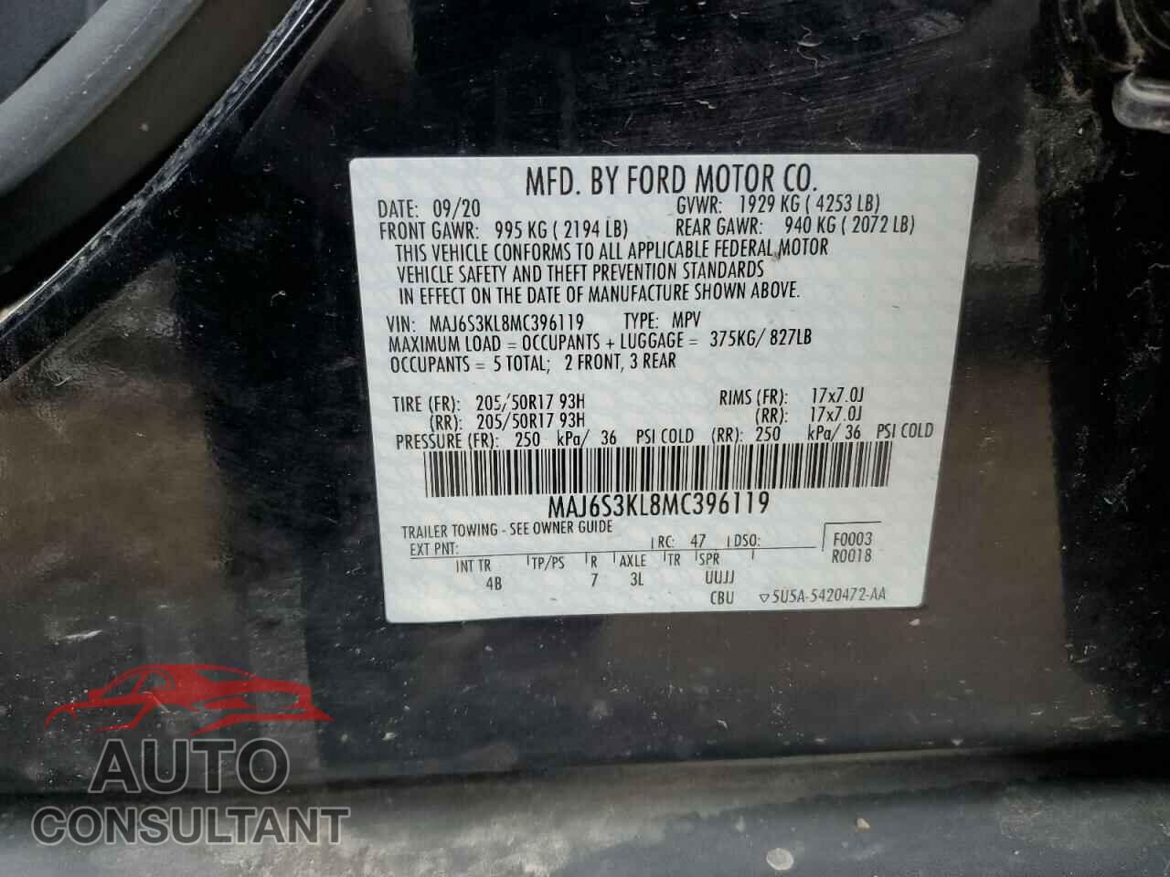 FORD ECOSPORT 2021 - MAJ6S3KL8MC396119