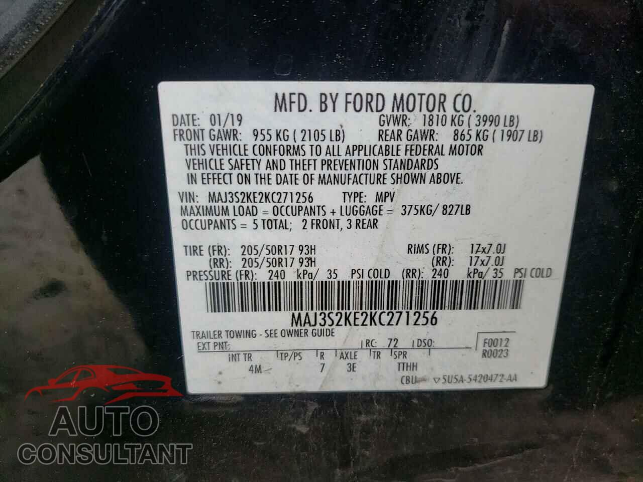 FORD ECOSPORT 2019 - MAJ3S2KE2KC271256