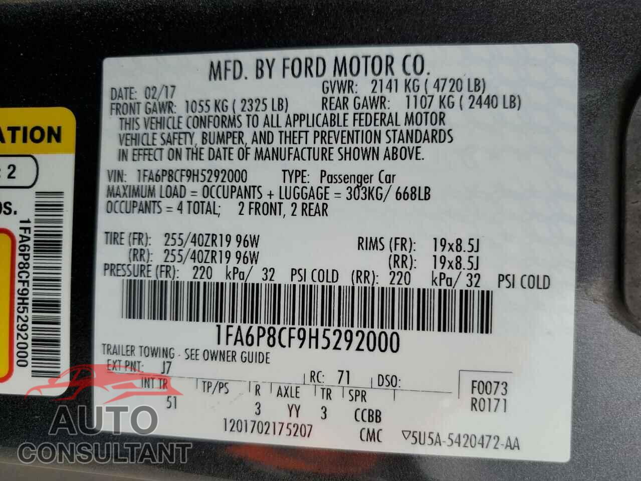 FORD MUSTANG 2017 - 1FA6P8CF9H5292000