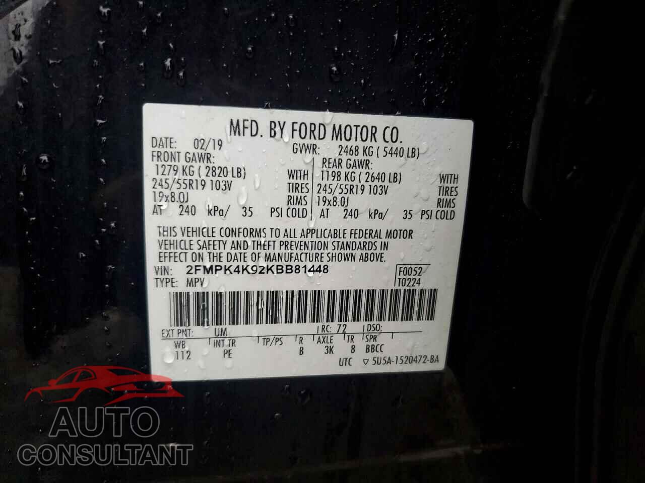 FORD EDGE 2019 - 2FMPK4K92KBB81448