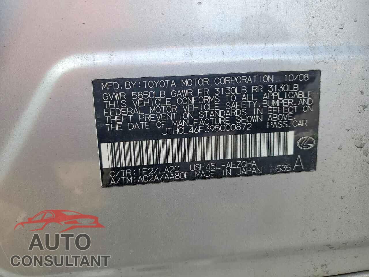LEXUS LS500 2009 - JTHCL46F395000872