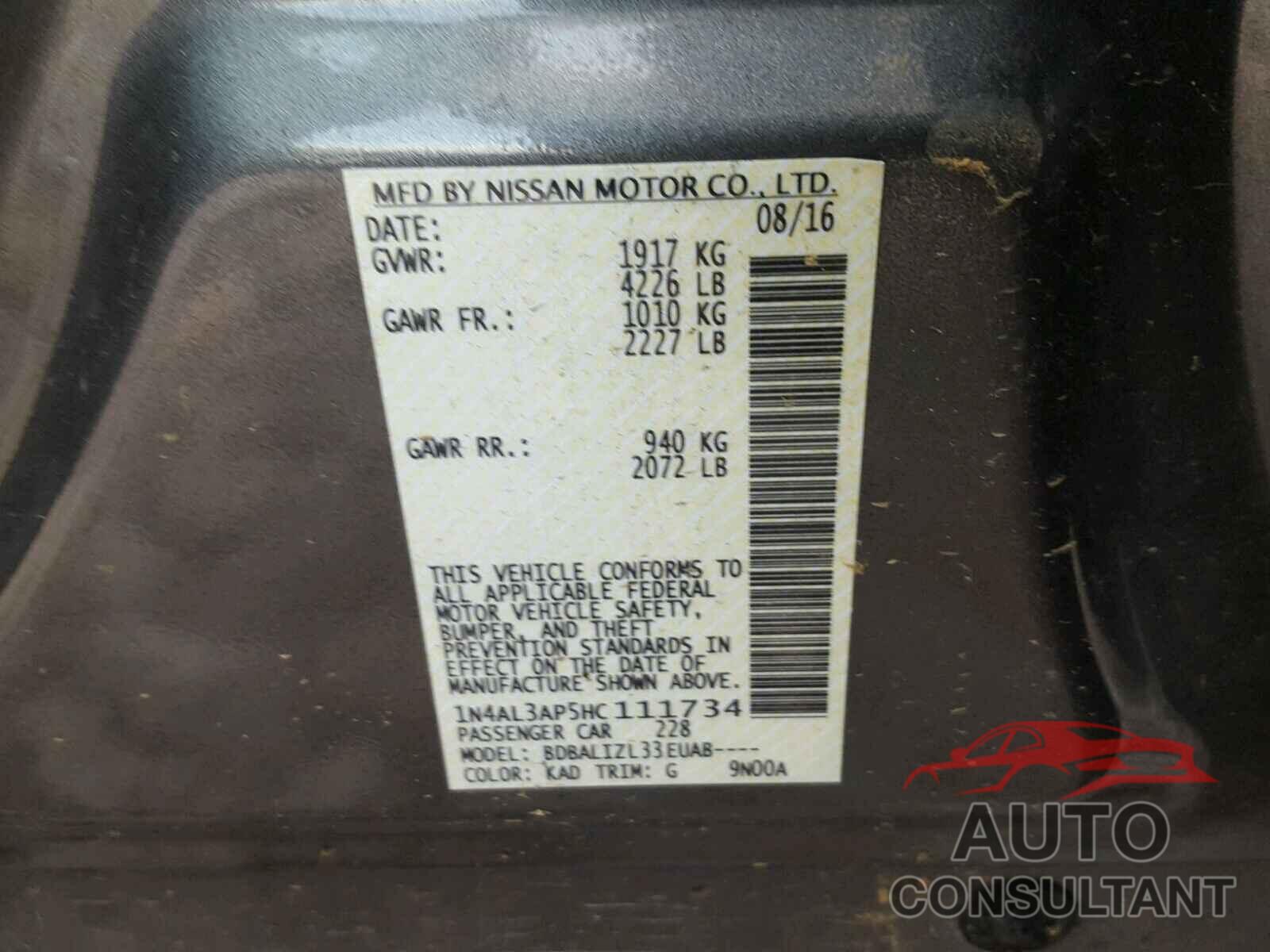 NISSAN ALTIMA 2017 - 1N4AL3AP5HC111734