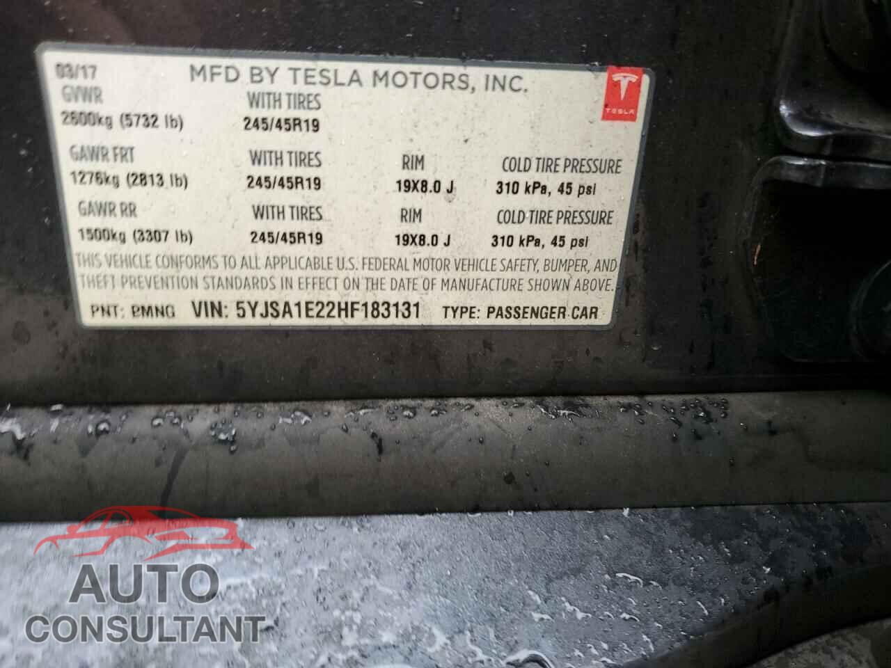 TESLA MODEL S 2017 - 5YJSA1E22HF183131