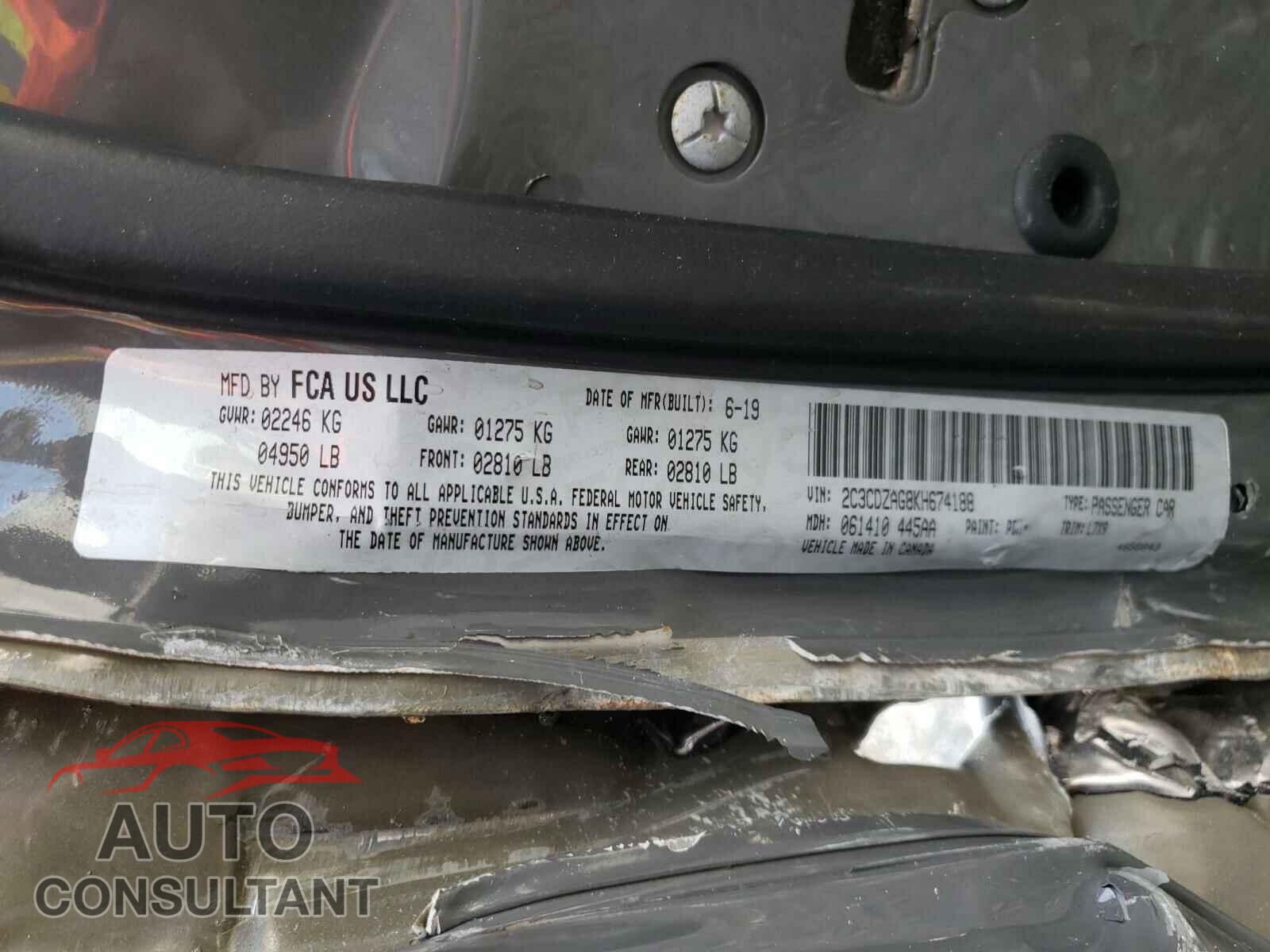 DODGE CHALLENGER 2019 - 2C3CDZAG8KH674188