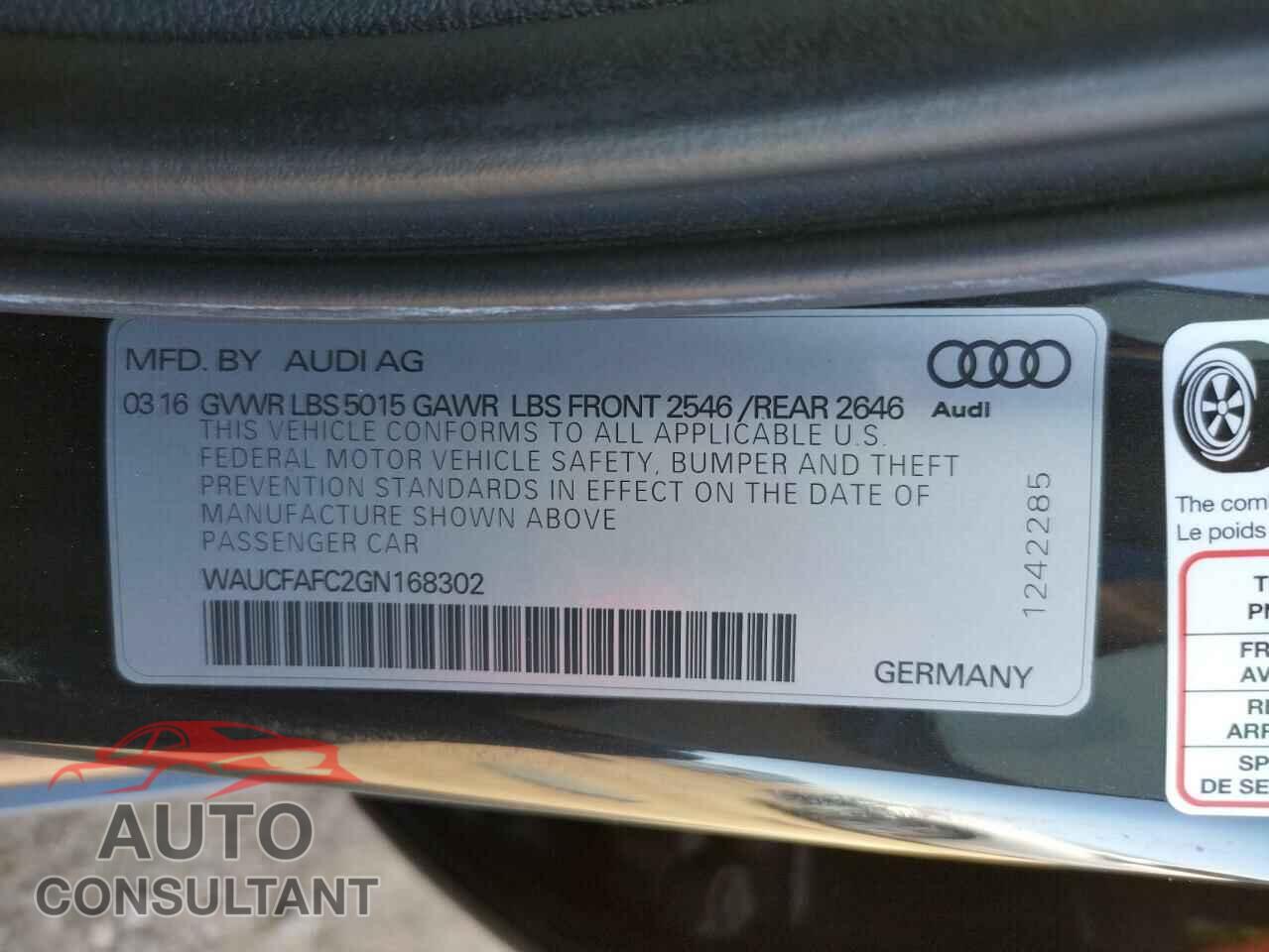 AUDI A6 2016 - WAUCFAFC2GN168302