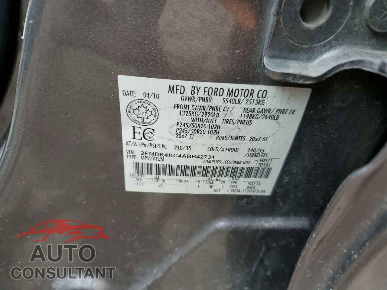 FORD EDGE 2010 - 2FMDK4KC4ABB42731