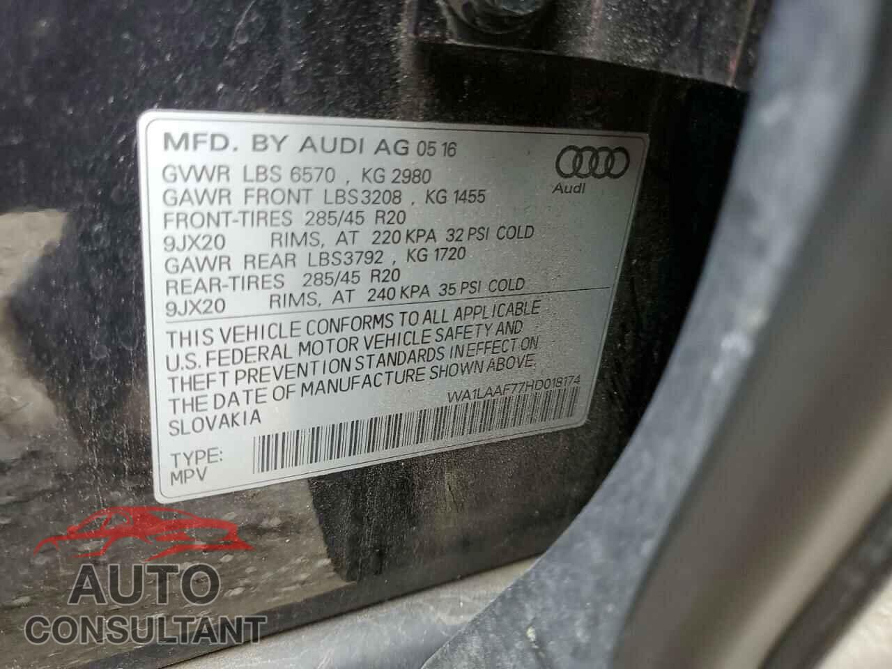 AUDI Q7 2017 - WA1LAAF77HD018174