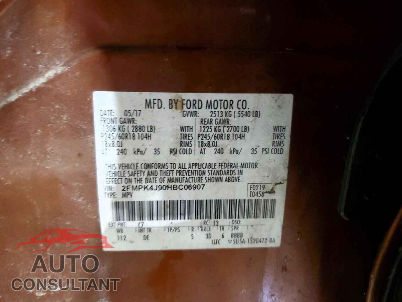 FORD EDGE 2017 - 2FMPK4J90HBC06907