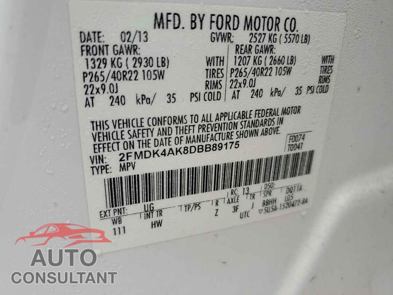 FORD EDGE 2013 - 2FMDK4AK8DBB89175