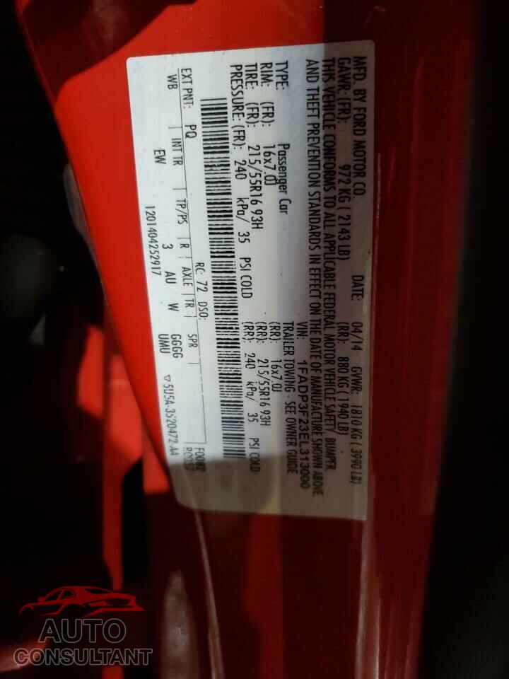FORD FOCUS 2014 - 1FADP3F23EL313000
