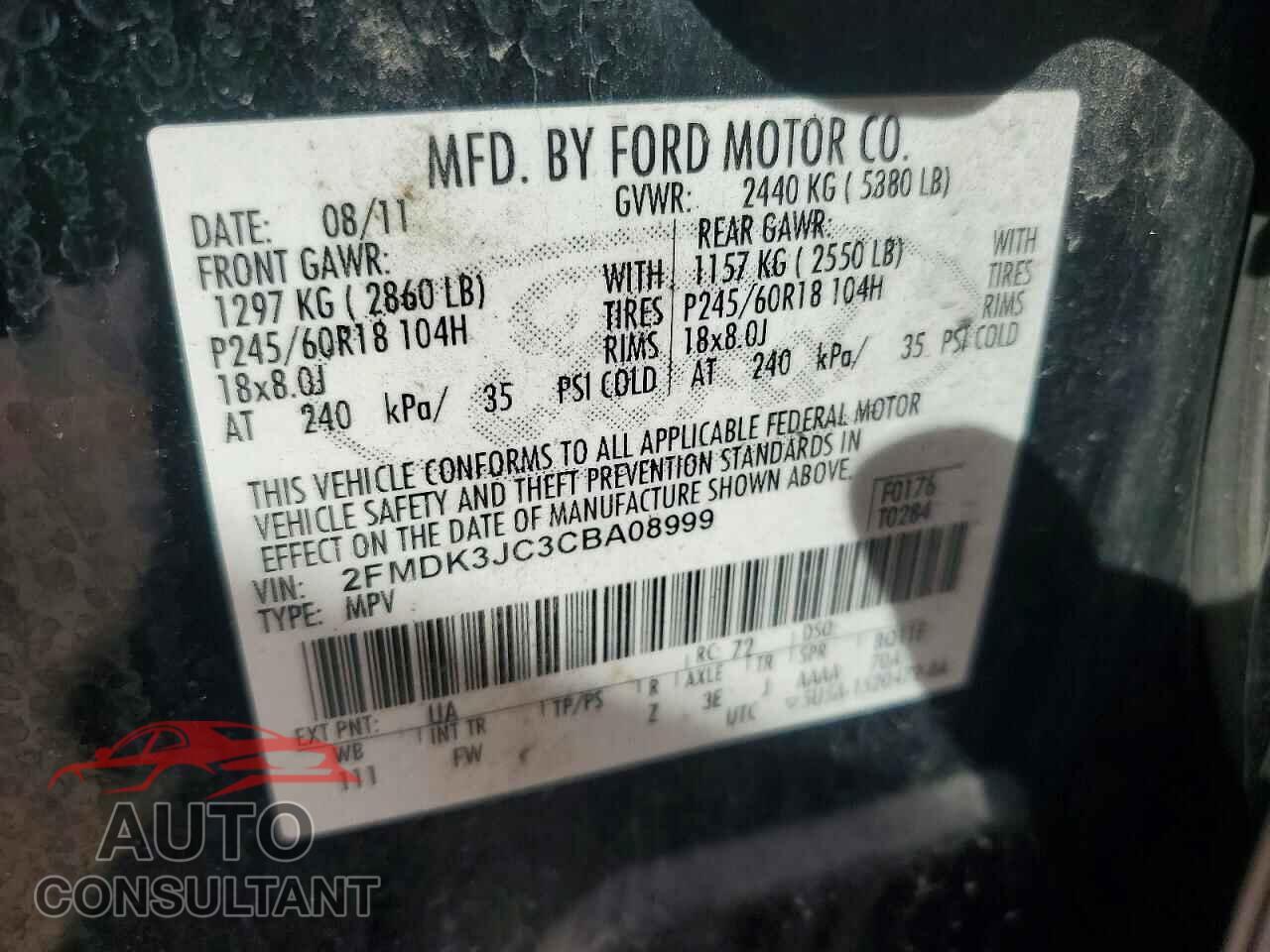 FORD EDGE 2012 - 2FMDK3JC3CBA08999