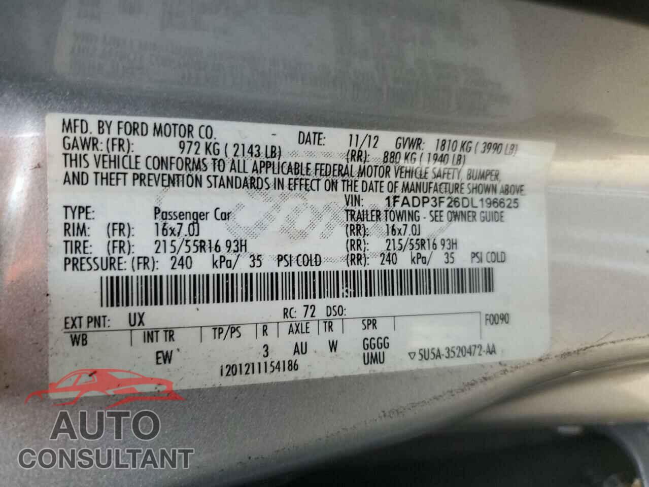 FORD FOCUS 2013 - 1FADP3F26DL196625