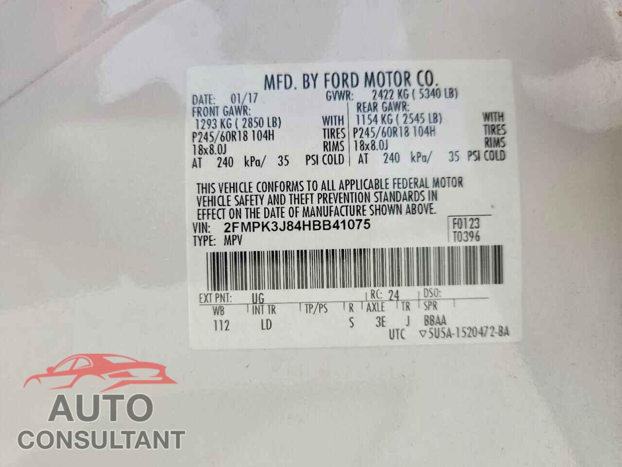FORD EDGE 2017 - 2FMPK3J84HBB41075