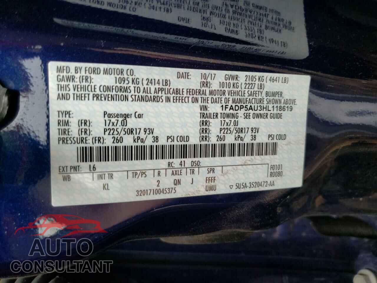 FORD CMAX 2017 - 1FADP5AU3HL118619
