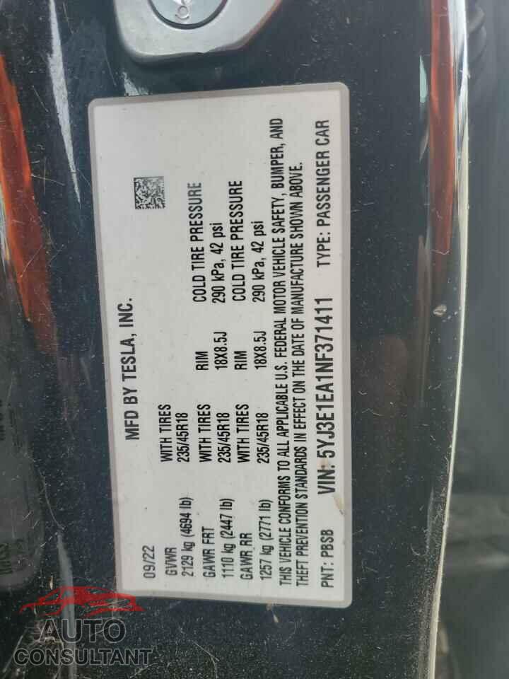 TESLA MODEL 3 2022 - 5YJ3E1EA1NF371411