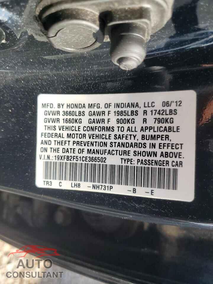 HONDA CIVIC 2012 - 19XFB2F51CE366502