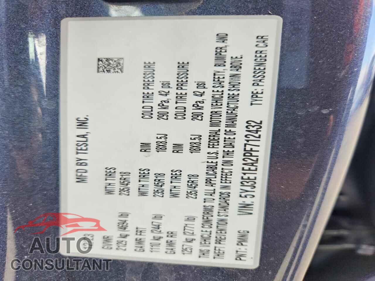 TESLA MODEL 3 2023 - 5YJ3E1EA2PF712432