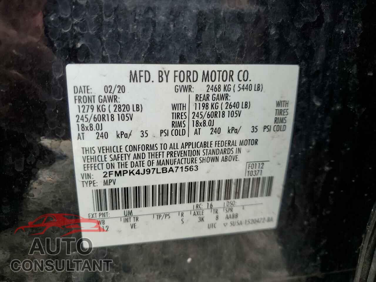 FORD EDGE 2020 - 2FMPK4J97LBA71563