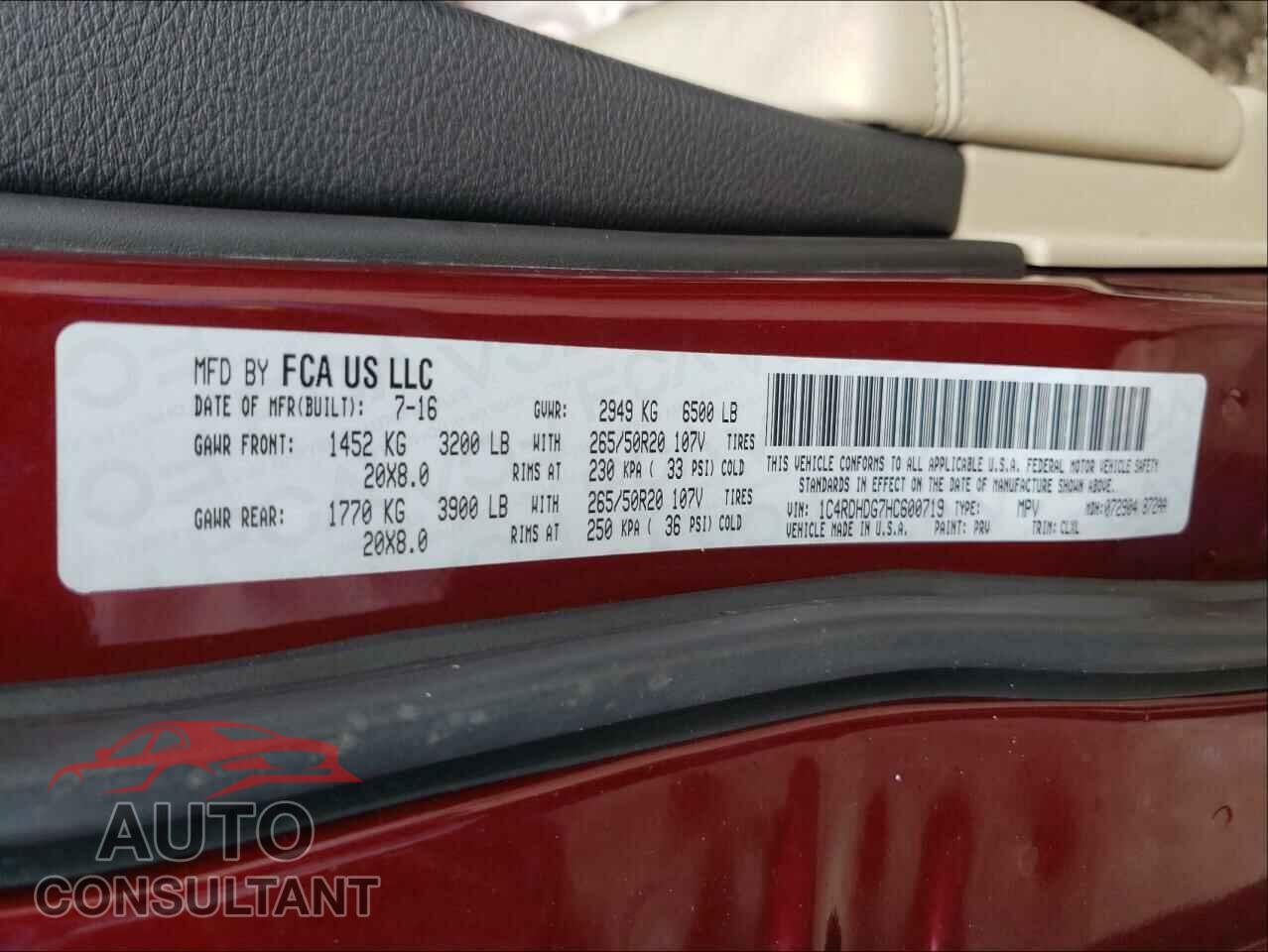 DODGE DURANGO 2017 - 1C4RDHDG7HC600719