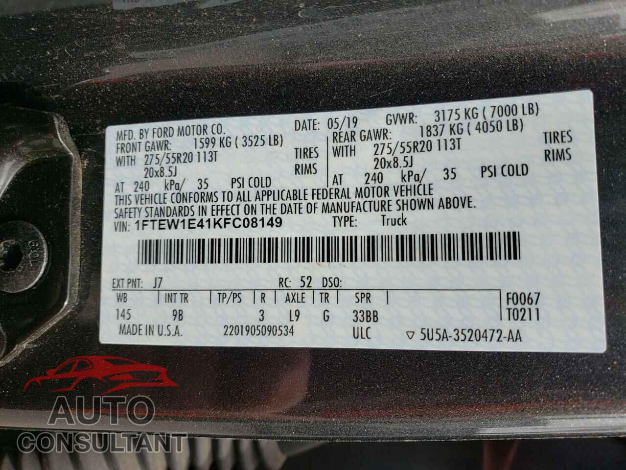 FORD F-150 2019 - 1FTEW1E41KFC08149