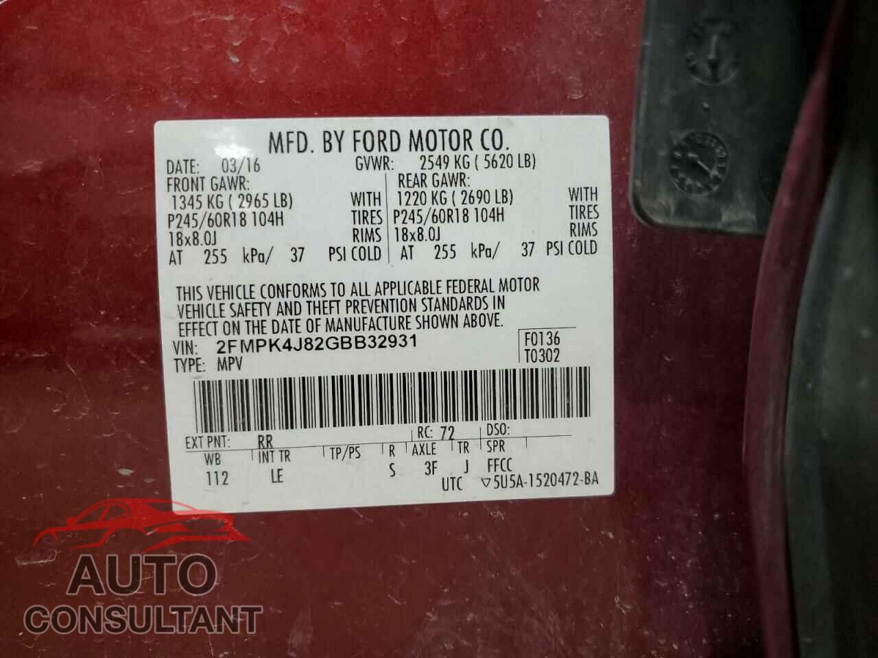 FORD EDGE 2016 - 2FMPK4J82GBB32931