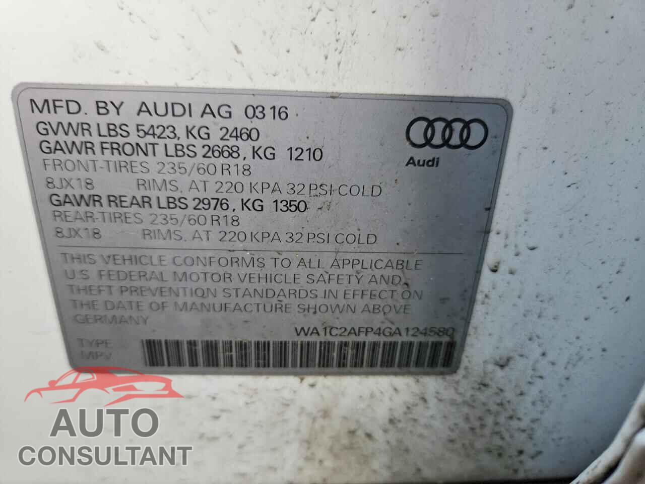 AUDI Q5 2016 - WA1C2AFP4GA124580