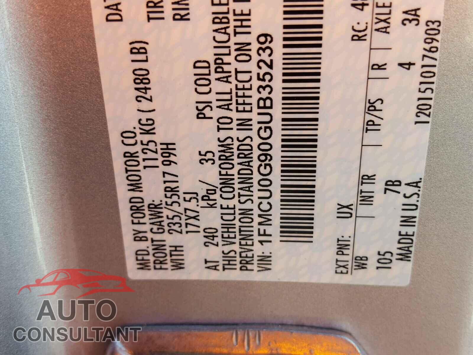 FORD ESCAPE SE 2016 - 1FMCU0G90GUB35239