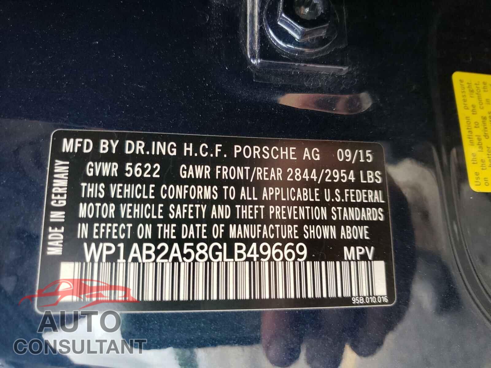 PORSCHE MACAN 2016 - WP1AB2A58GLB49669