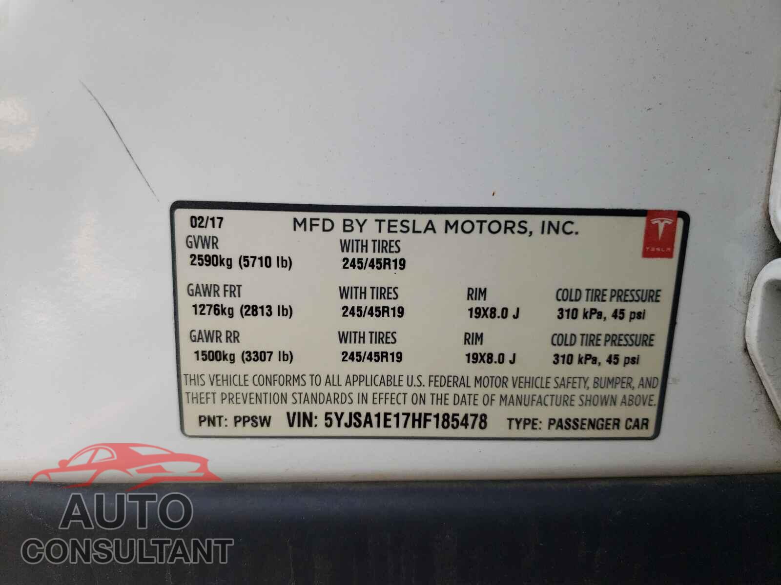 TESLA MODEL S 2017 - 5YJSA1E17HF185478