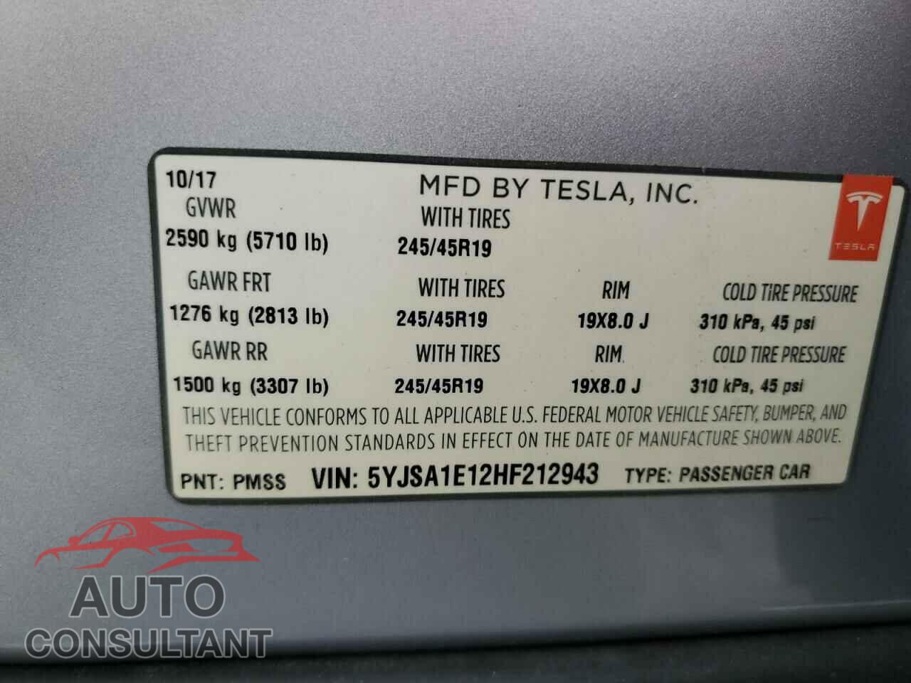 TESLA MODEL S 2017 - 5YJSA1E12HF212943