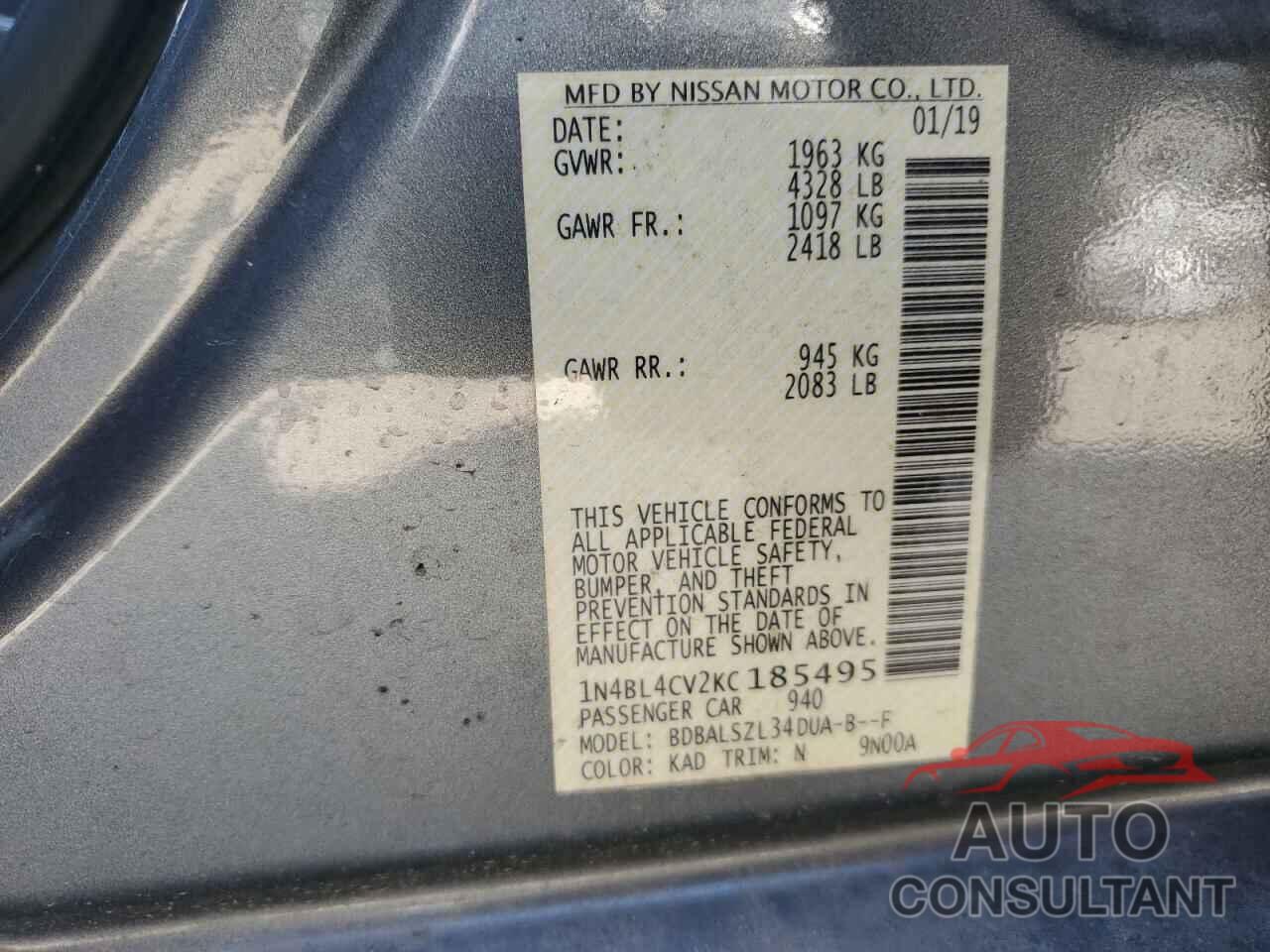 NISSAN ALTIMA 2019 - 1N4BL4CV2KC185495