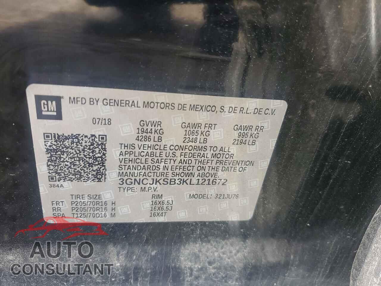 CHEVROLET TRAX 2019 - 3GNCJKSB3KL121672