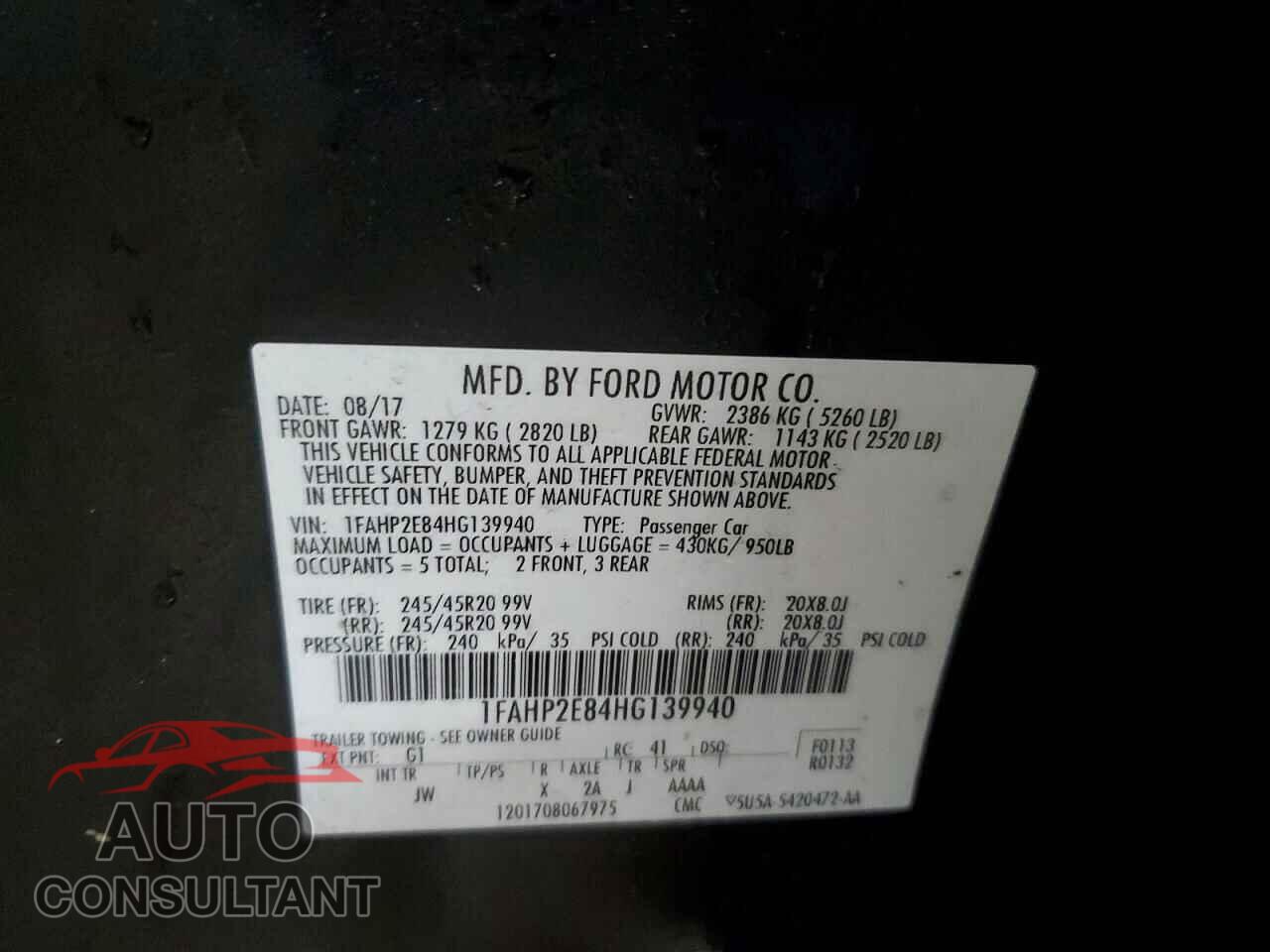 FORD TAURUS 2017 - 1FAHP2E84HG139940