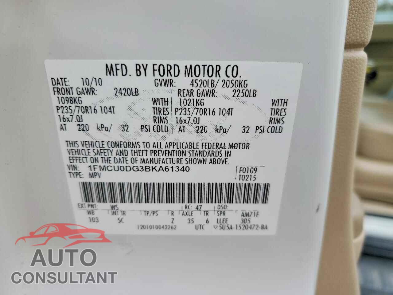FORD ESCAPE 2011 - 1FMCU0DG3BKA61340