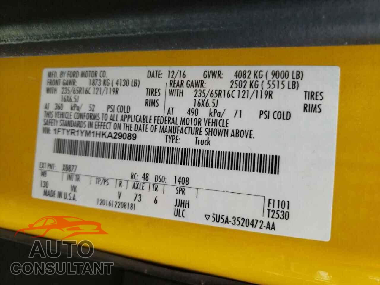 FORD TRANSIT CO 2017 - 1FTYR1YM1HKA29089