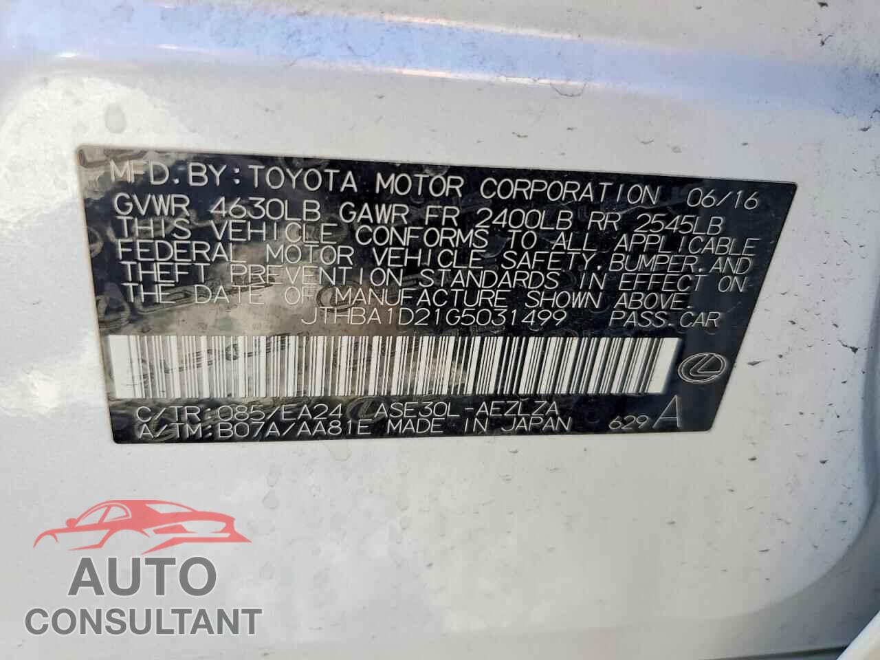LEXUS IS 2016 - JTHBA1D21G5031499