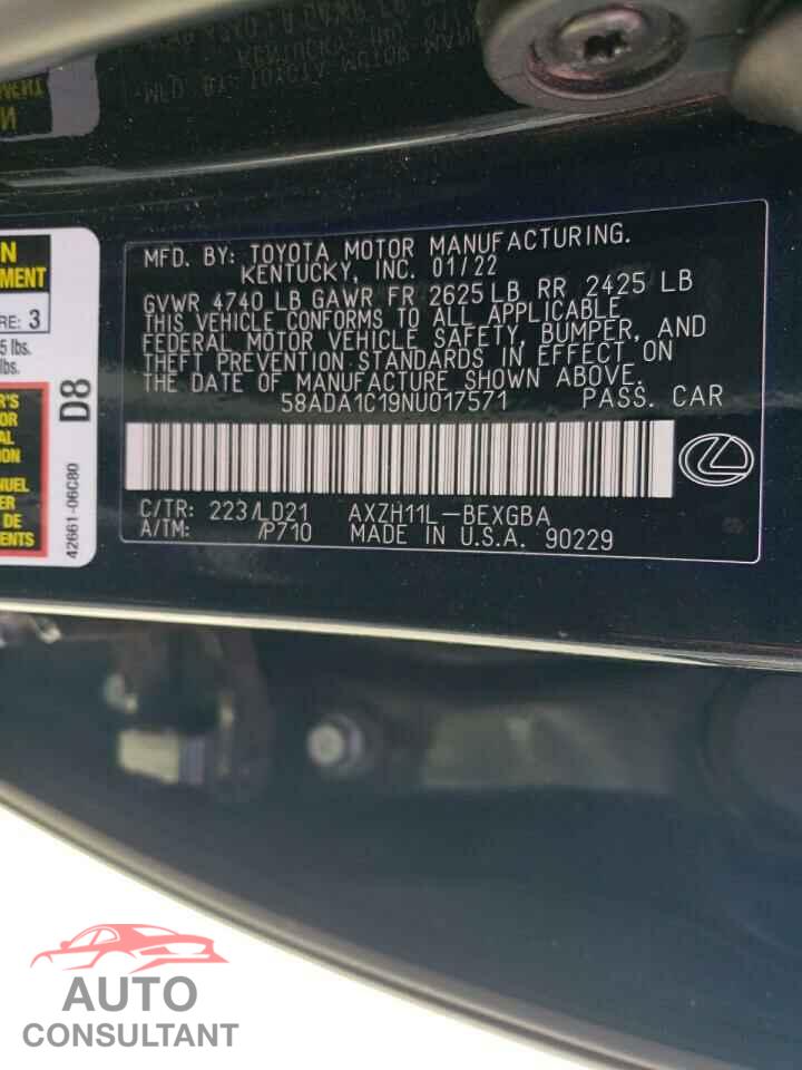 LEXUS ES300 2022 - 58ADA1C19NU017571