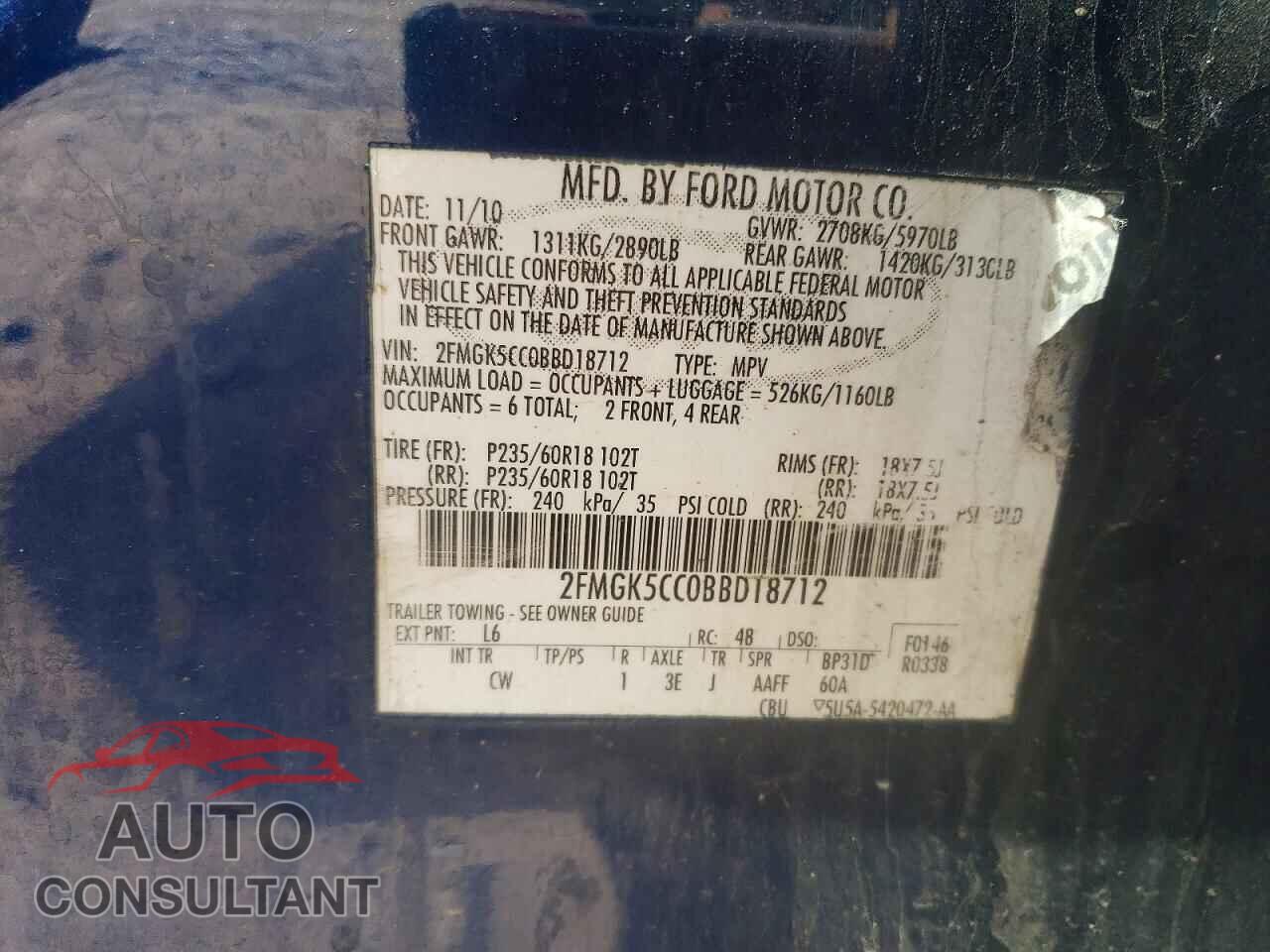 FORD FLEX 2011 - 2FMGK5CC0BBD18712