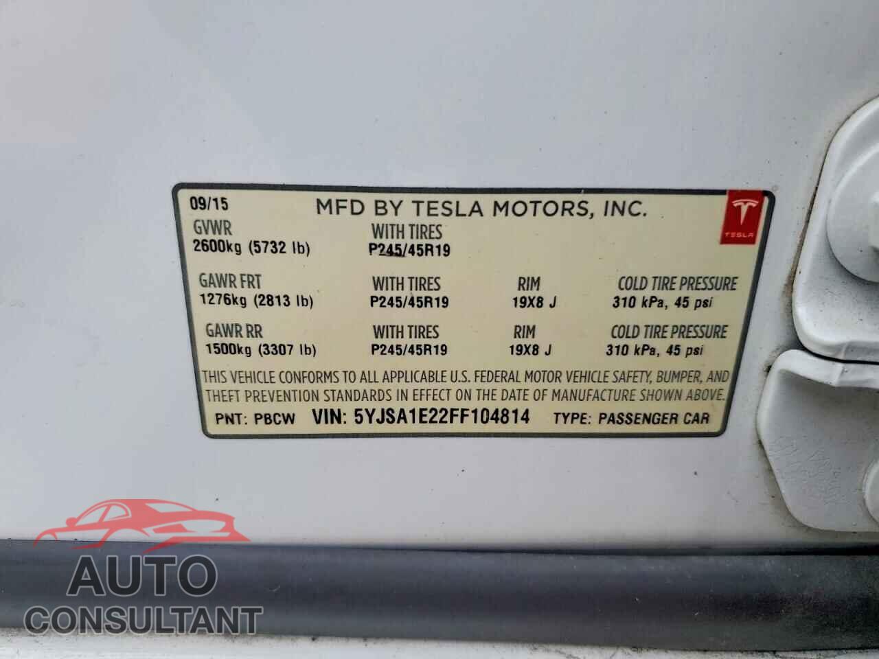 TESLA MODEL S 2015 - 5YJSA1E22FF104814