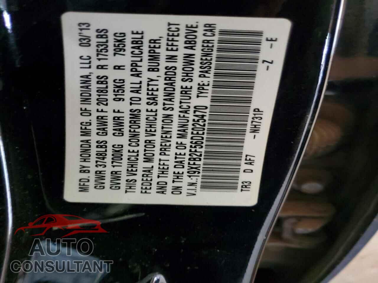 HONDA CIVIC 2013 - 19XFB2F56DE025470