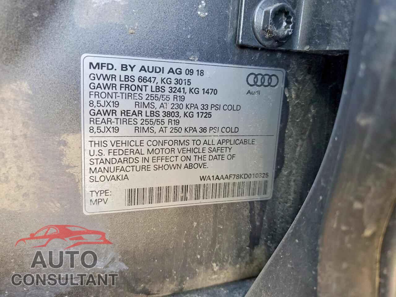 AUDI Q7 2019 - WA1AAAF78KD010325