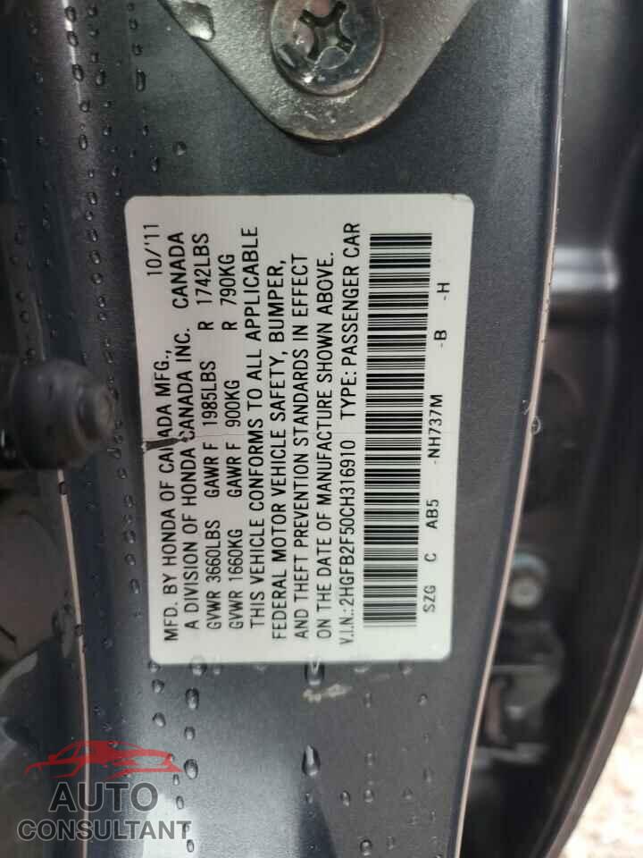HONDA CIVIC 2012 - 2HGFB2F50CH316910