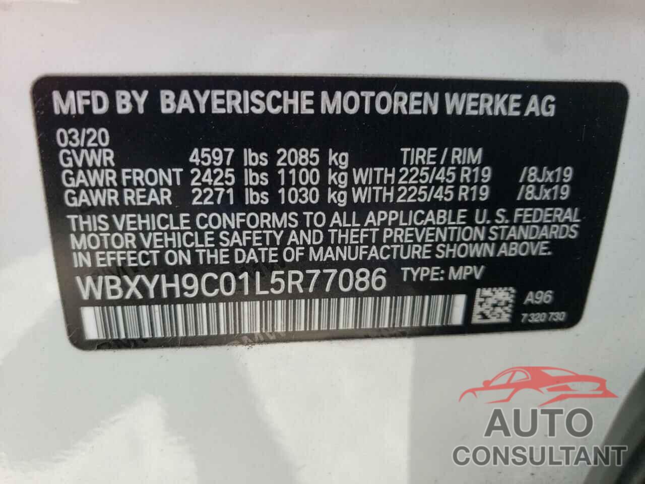 BMW X2 2020 - WBXYH9C01L5R77086