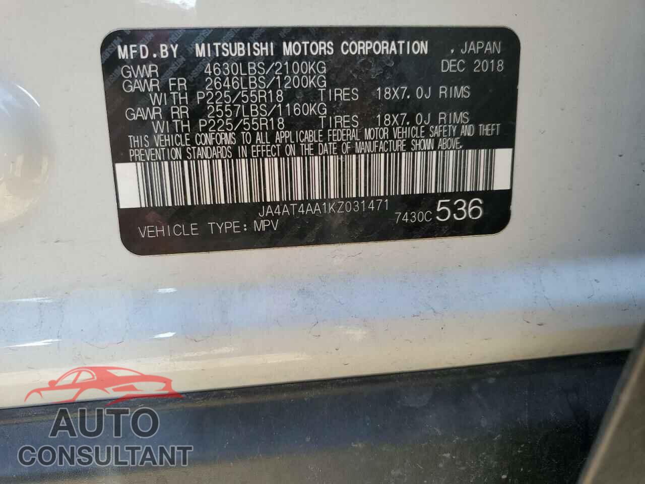 MITSUBISHI ECLIPSE 2019 - JA4AT4AA1KZ031471