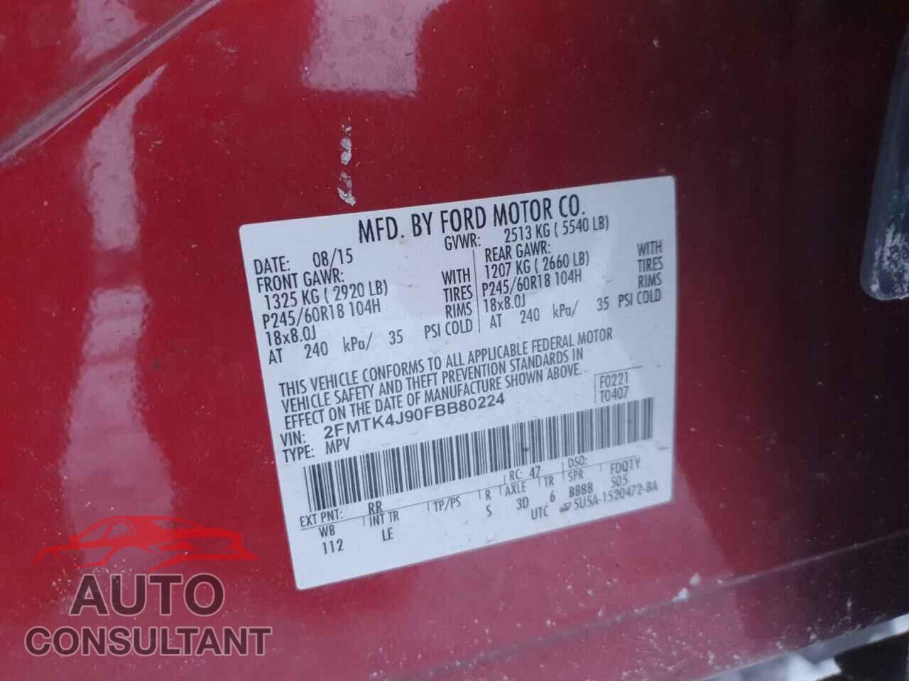 FORD EDGE 2015 - 2FMTK4J90FBB80224