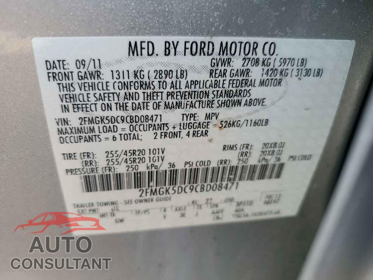 FORD FLEX 2012 - 2FMGK5DC9CBD08471