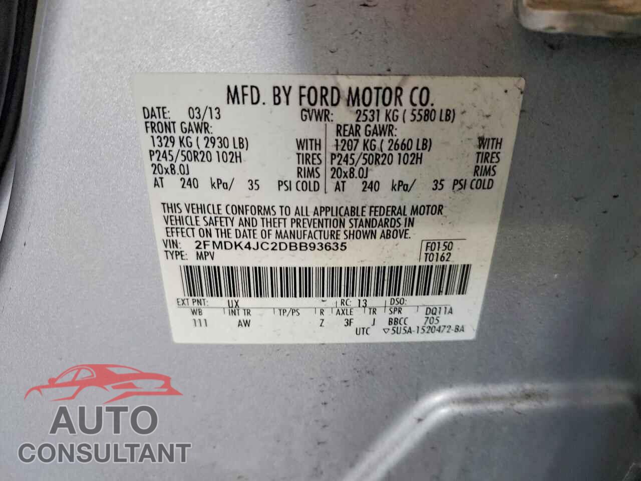 FORD EDGE 2013 - 2FMDK4JC2DBB93635
