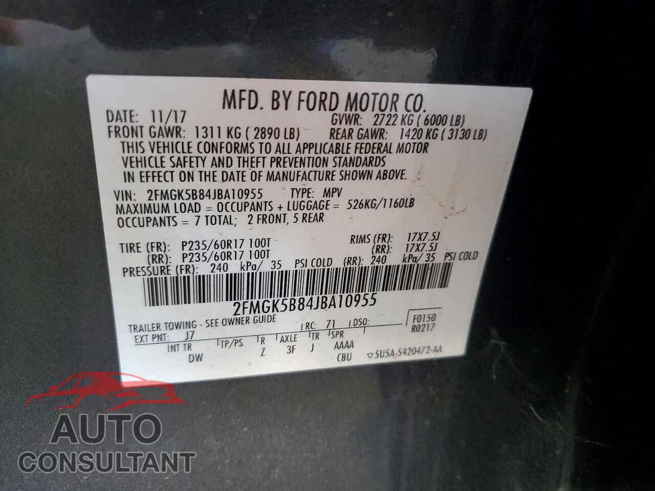 FORD FLEX 2018 - 2FMGK5B84JBA10955