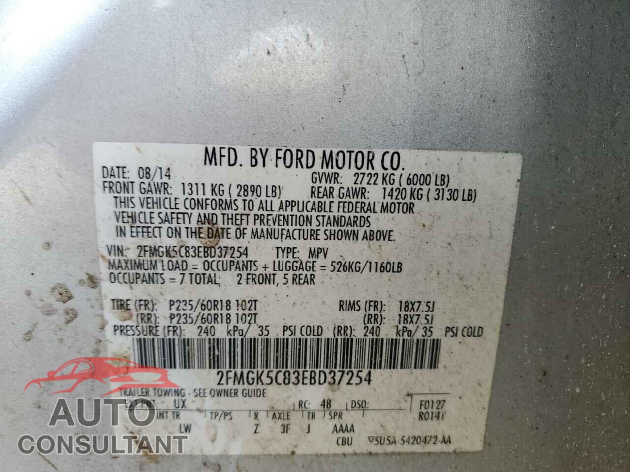 FORD FLEX 2014 - 2FMGK5C83EBD37254